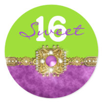 Purple green "any age" PERSONALIZE Round Stickers