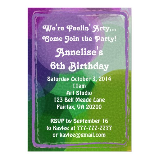 Purple Green Art Party Paint Dots Invitation