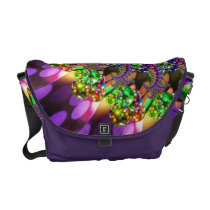 Purple & Green Bokeh Fractal Messenger Bags