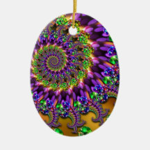 Purple & Green Bokeh Fractal Christmas Tree Ornaments