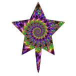 Purple & Green Bokeh Fractal Pattern Star Cake Pick
