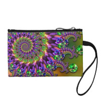 Purple & Green Bokeh Fractal Pattern Coin Purse