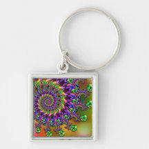 Purple & Green Bokeh Fractal Pattern Key Chain