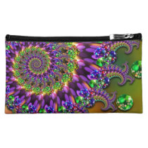Purple & Green Bokeh Fractal Pattern Makeup Bags