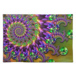 Purple & Green Bokeh Fractal Pattern Place Mats
