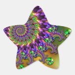 Purple & Green Bokeh Fractal Pattern Star Sticker