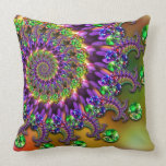 Purple & Green Bokeh Fractal Pattern Throw Pillow