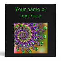 Purple & Green Bokeh Fractal Pattern with name 3 Ring Binders