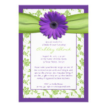 Purple Green Daisy Damask Bridal Shower Invitation