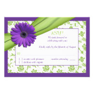 Purple Green Daisy Floral Wedding Reply Card