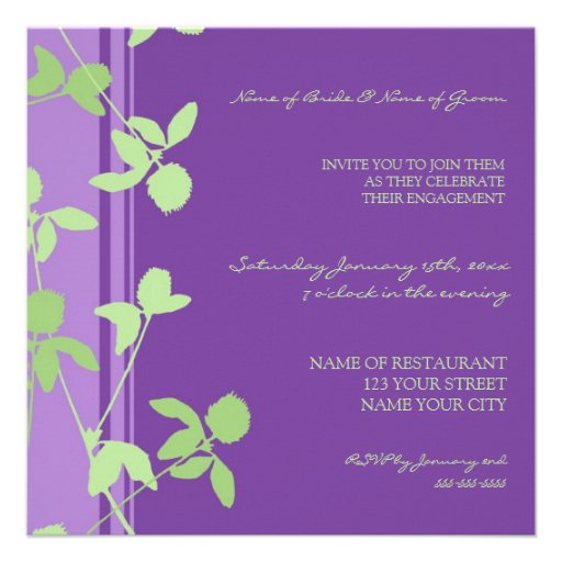 Purple Green Floral Engagement Party Invitations (front side)