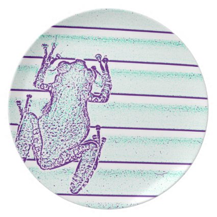 purple green frog design on stripes plate