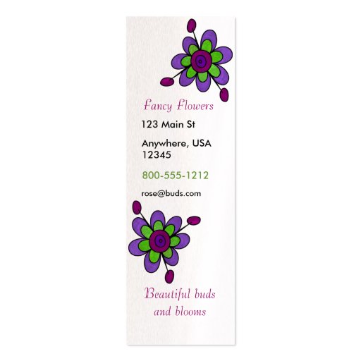 Purple & Green Fun Flowers Business Card Templates (front side)