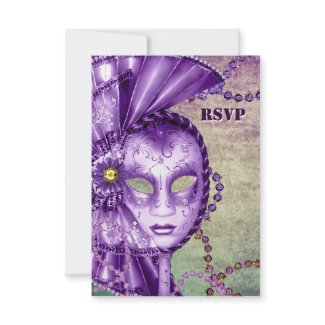 Purple Green Mardi Gras Beads Mask Masquerade RSVP