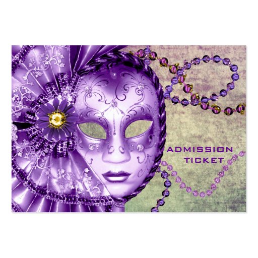 Purple Green Masquerade Party Admission Tickets Business Cards (front side)