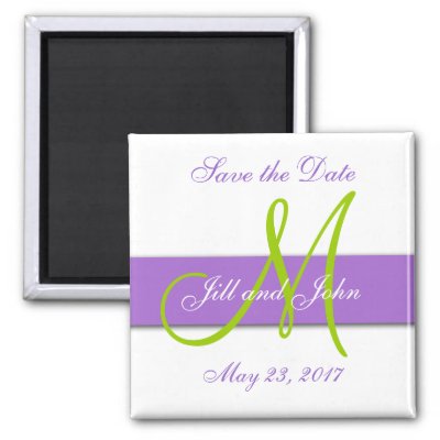 Purple Green Monogram Save the Date Magnet