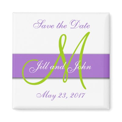 Purple Green Monogram Save the Date Magnet