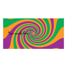 Purple green orange swirl customized photo card