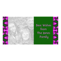 purple green pattern personalized photo card