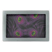 Purple & Green Peacock Feather Collage Rectangular Belt Buckle