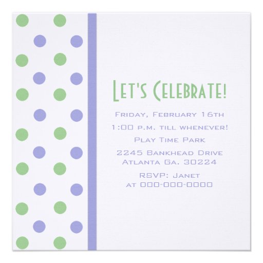 Purple & Green Polka Dot Party Invitation
