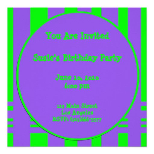purple green stripe party invitations