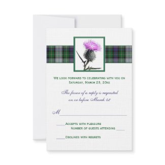Purple Green Tartan Thistle Wedding RSVP Card