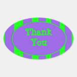 purple green Thank You Stripes Oval Stickers