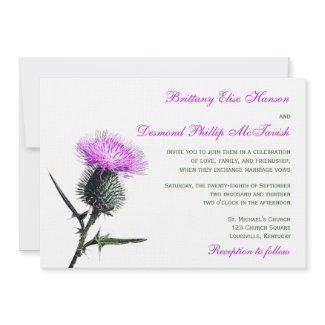 Purple Green Thistle Wedding Invitation