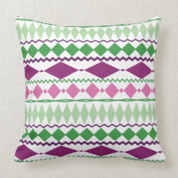 Purple Green Tribal Geometric Pattern Throw Pillows