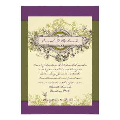 Purple Green Vintage Floral Wedding Invitation