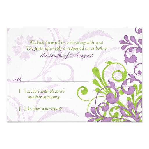 Purple Green White Abstract Floral Wedding rsvp Custom Invites