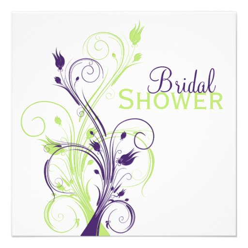 Purple Green White Floral Bridal Shower Invitation