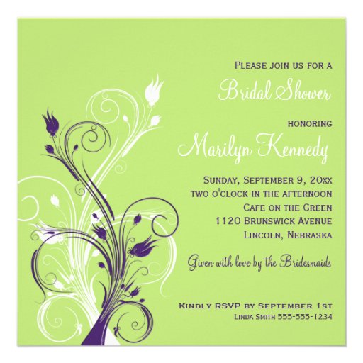 Purple Green White Floral Bridal Shower Invitation