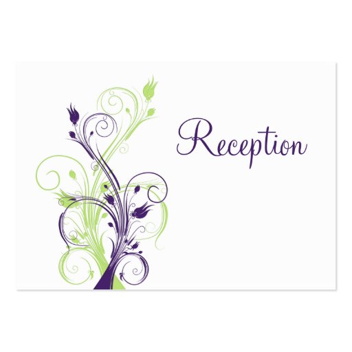 Purple Green White Floral Reception Enclosure Card Business Cards (front side)