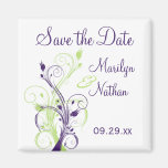 Purple Green White Floral Save the Date Magnet