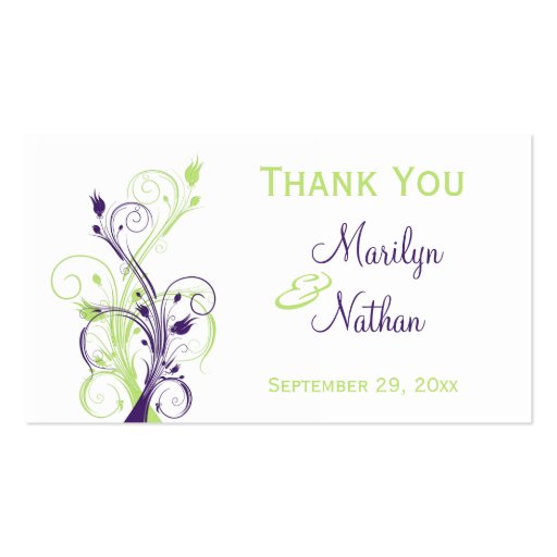 Purple Green White Floral Wedding Favor Tag Business Cards (front side)