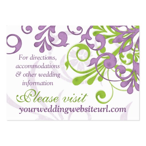 Purple Green White Floral Wedding Website Insert Business Card Templates (front side)