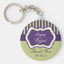 Purple, Green, White Striped Wedding Favor Keychains