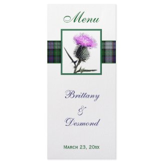 Purple, Green, White, Tartan and Thistle Menu Card