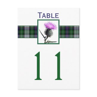 Purple, Green, White Tartan Thistle Table Number