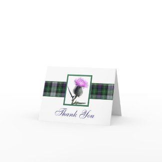 Purple, Green, White Tartan Thistle Thank You Card