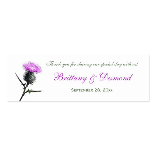 Purple, Green, White Thistle Flower Favor Tag Business Card Template (front side)