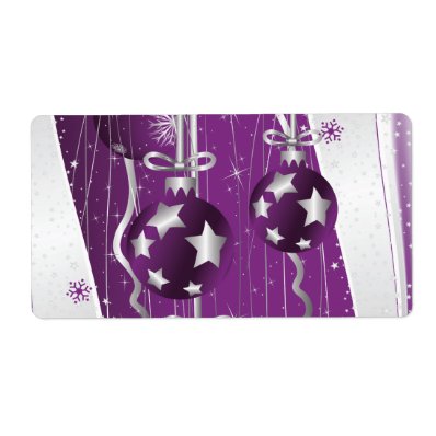 Purple, grey Christmas balls stars and snowflakes Personalized Shipping Label