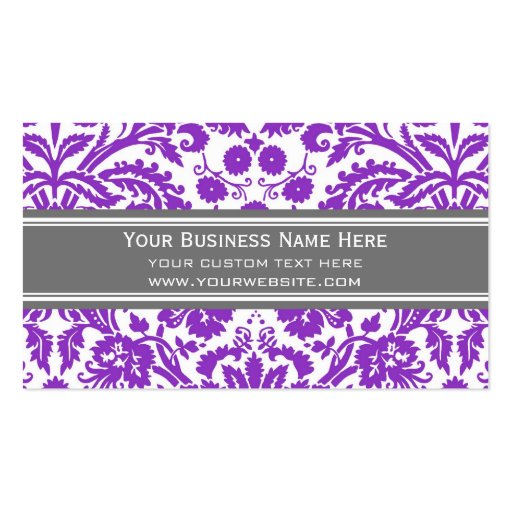 Purple Grey Damask Floral Business Cards (front side)