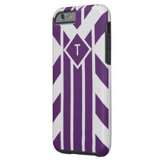 Purple & Grey Stripes, Parallelograms, Monogram Tough iPhone 6 Case