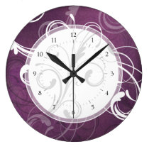 Purple Grunge Damask Elegant Swirls wall clocks