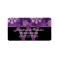 Purple Grunge Flowers Modern Wedding label