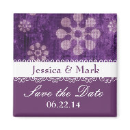 Purple Grunge Flowers Modern Wedding magnet