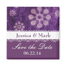 Purple Grunge Flowers Modern Wedding magnet